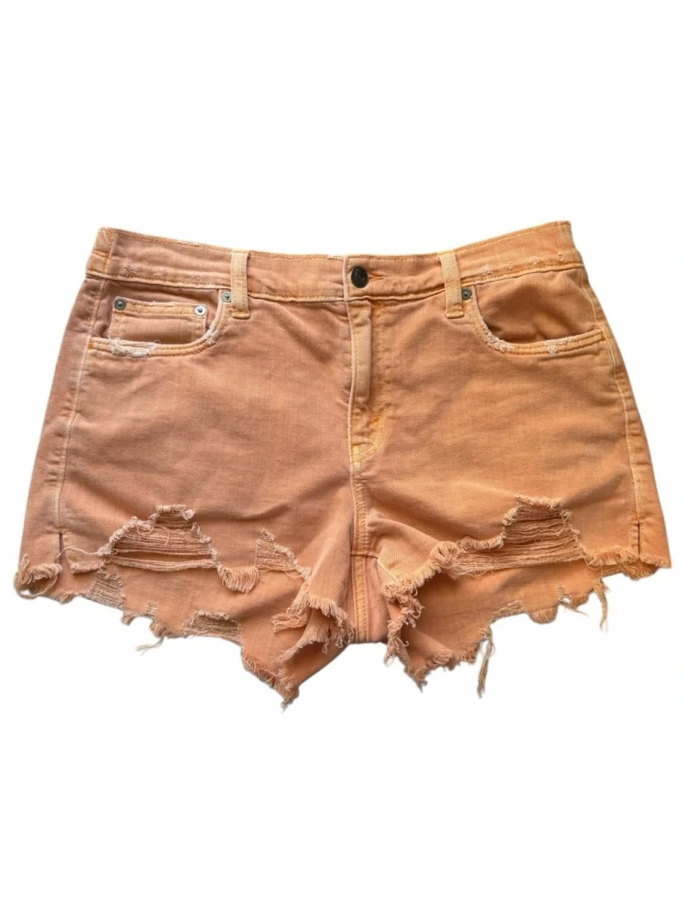 aerie Daydream Distressed Orange Denim Cutoff Shorts Sz M
